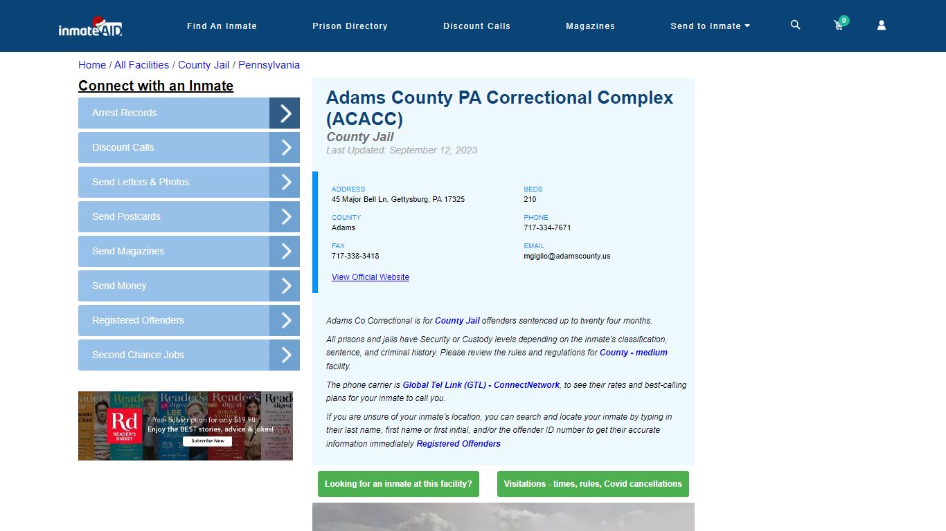 Adams County PA Correctional Complex (ACACC) - Inmate Locator ...