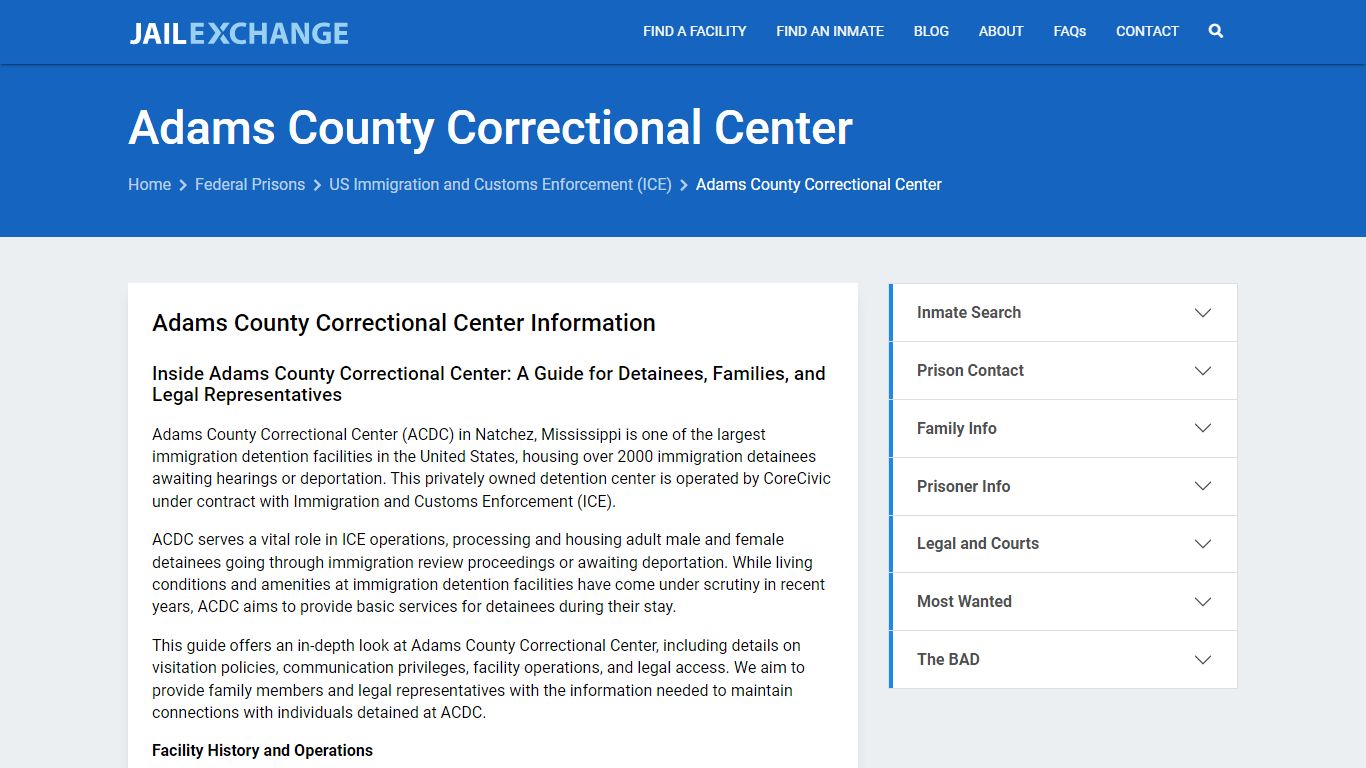 Federal Inmate Search - Adams County Correctional Center - Jail Exchange